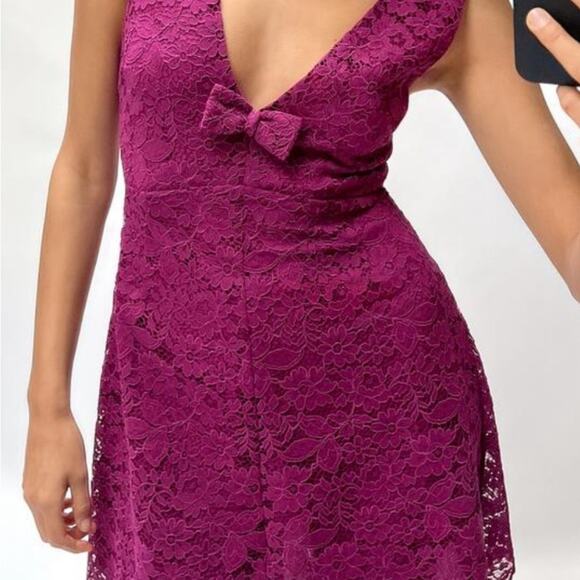 ZARA Fuchsia Short Lace Pinafore Dress - Picture 2 of 5